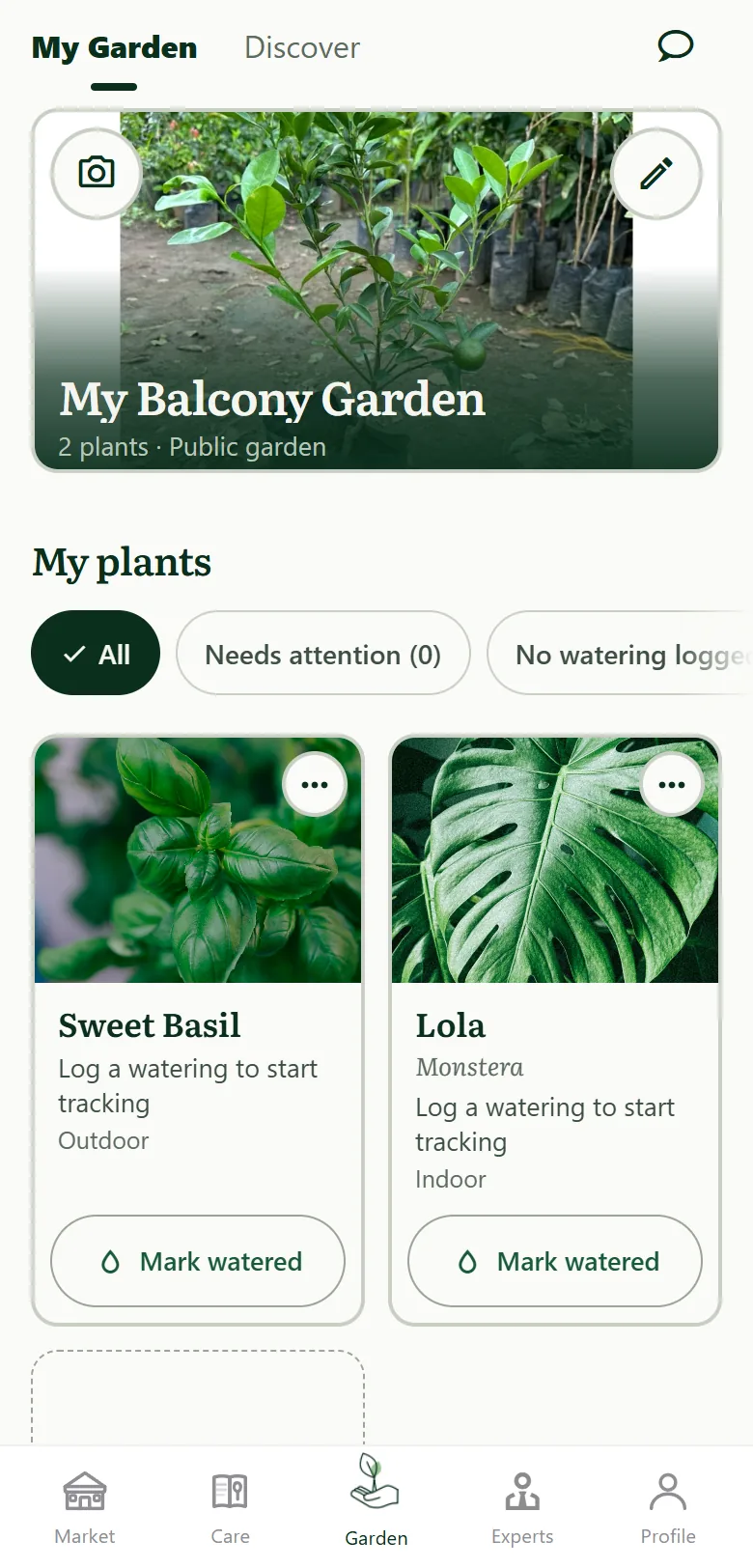 My Garden screen